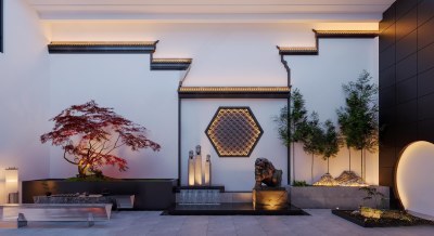 新中式庭院景观3D模型下载